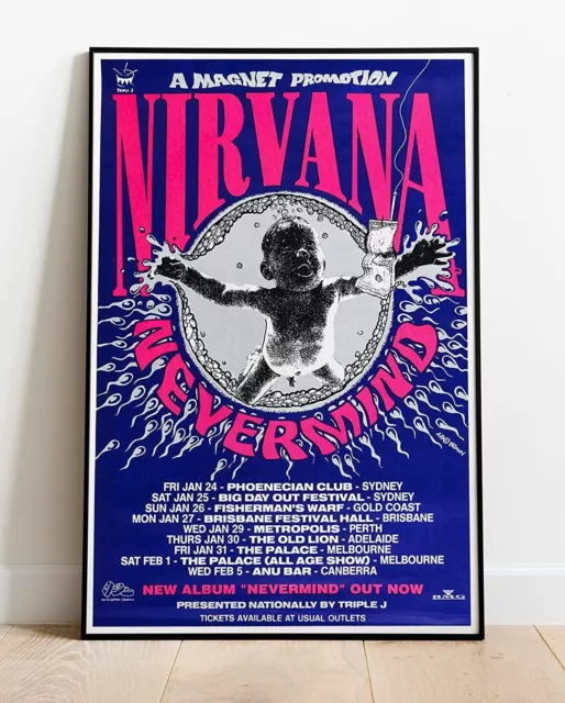 NIRVANA NEVERMIND AUSTRALIA Tour Poster VINTAGE REPRO 36"x24" ( similar to A1 )