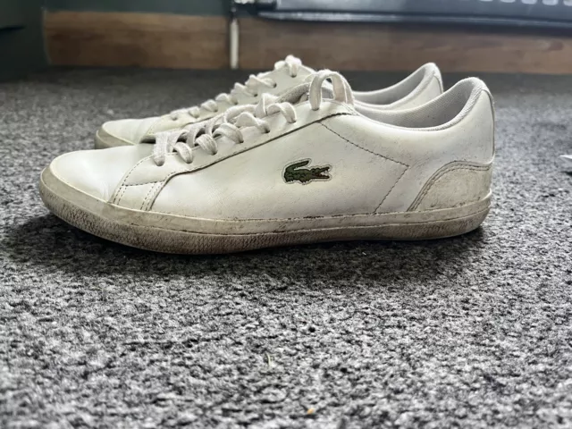 Mens Womens Unisex White Leather Lacoste Trainers UK Size 6 Flat Lace Up