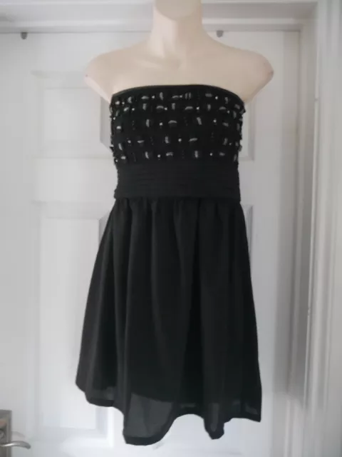 Abito nero senza spalline fiocco di diamanti designer Emma Kiss taglia M UK 12-14
