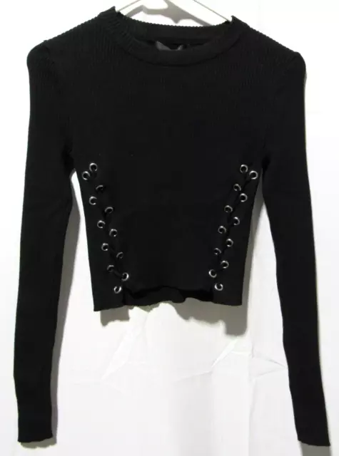 Forever 21 Crop Top Ribbed Knit Long Sleeve Sweater Side Tied Women's Size Small