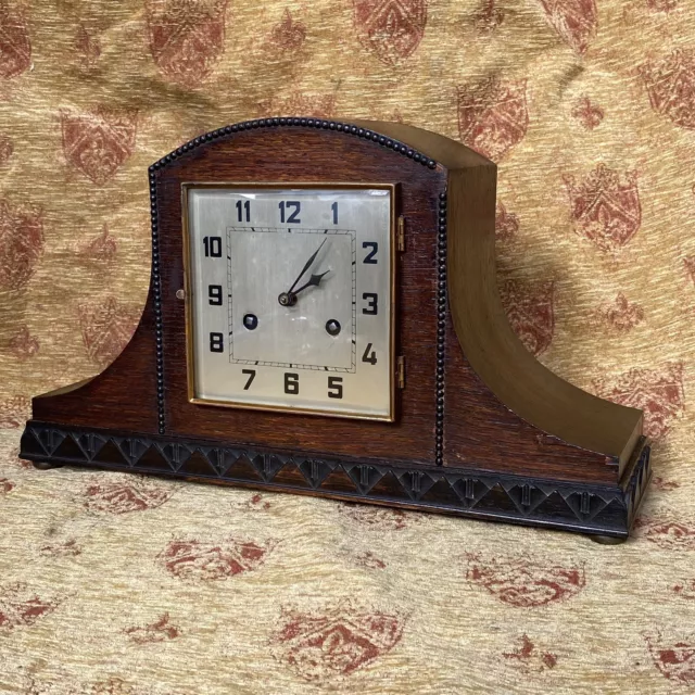 Antique Large Square Art Deco Hat Mantle Clock Wood 1920s 1930s Brass Project