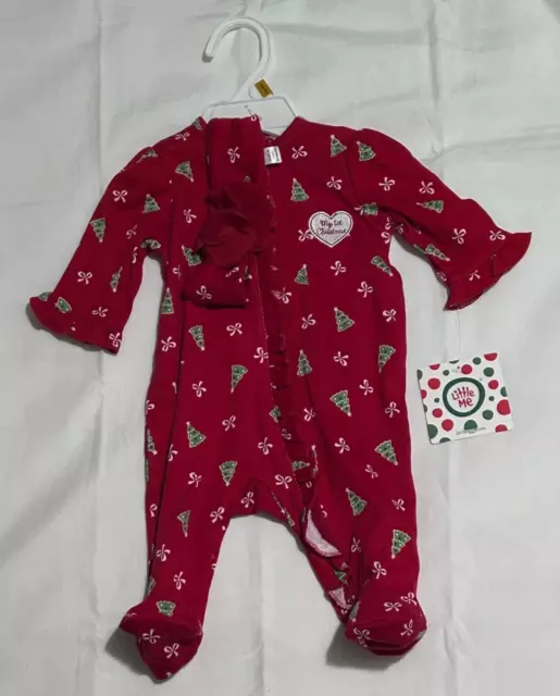 NWT Little Me Newborn Baby Girls 2pc "My 1st Christmas" Red Bodysuit Sleeper Set 3