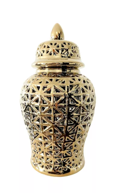 100% Modern Glam Artisan Ceramic ARIA Large Gold Ginger Jar Urns with Lid 8.7...