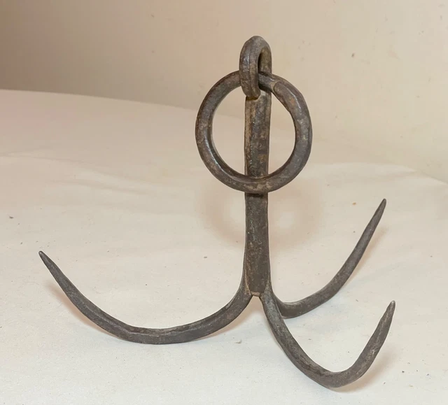antique 18th century wrought iron hanging ceiling meat gavel 3 prong barb hook
