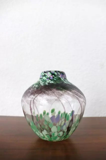 Hand Blown Glass Vase Mottled Lavender Green Timothy Hall California Modern