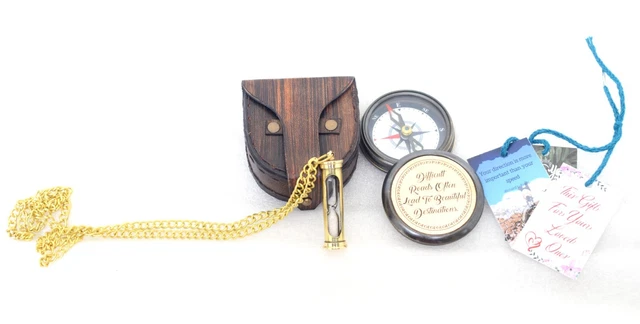 Nautical Brass Handmade Poem Compass Vintage Directional FREESand Timer Necklace