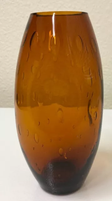 Amber Pinched Vase w  Controlled Bubbles MCM Handblown Dimpled