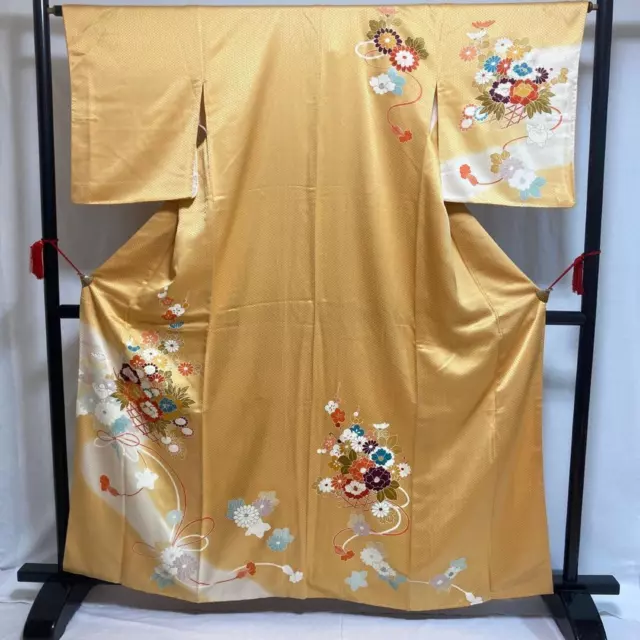 8774# kimono japonés Vintage bata de seda pura bordado tradicional 162cm
