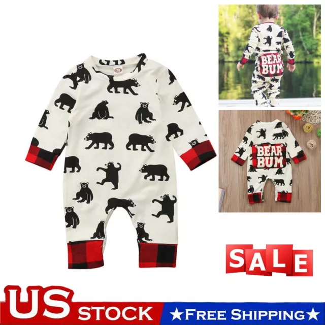 US Newborn Baby Boy Girl Kids Bear Romper Jumpsuit Bodysuit Clothes Outfits