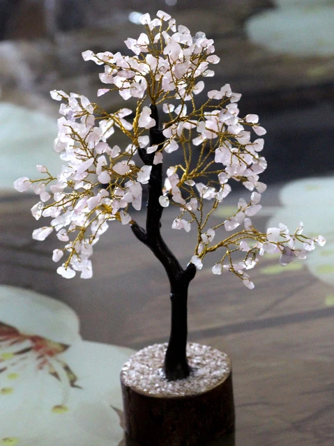Rose Quartz Bonsai Money Tree Decor Energy Healing 10.5" GW
