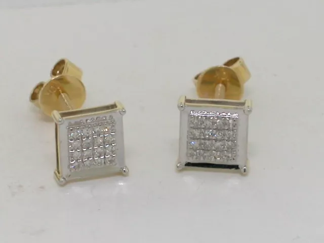 Diamant Ohrstecker Schrauben 417 Gelbgold 10Kt Gold 32 Diamanten  Quadrat