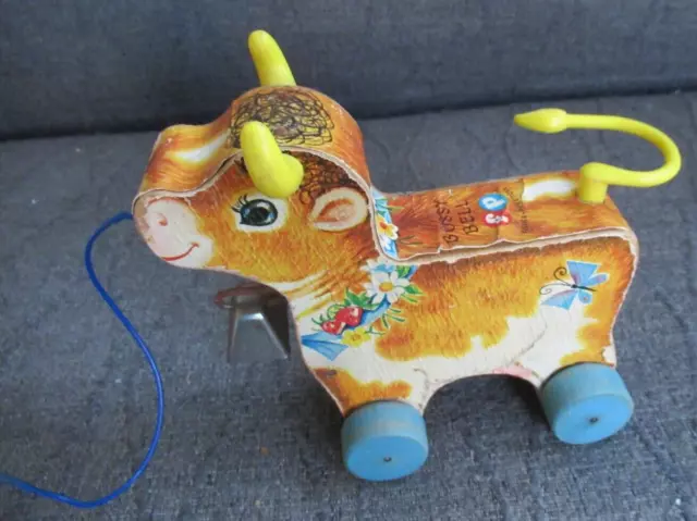 Vintage Wood “Bossy Bell” Fisher Price Cow Pull Toy