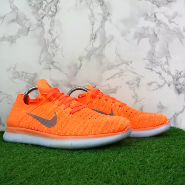 Nike Running Shoes Size 7 Womens Orange Free RN Flyknit Mesh Gym Trainers Sports