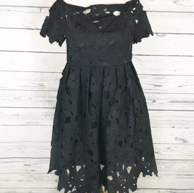 Boohoo Boutique Lisa Off Shoulder Lace Skater Dress US Size 10 Black NWT