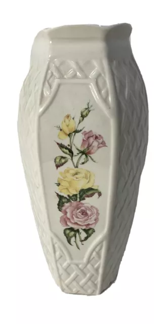 Belleek Millennium 2000 Porcelain 10” Vase-Cottage Rose Pattern-Ireland-NOS