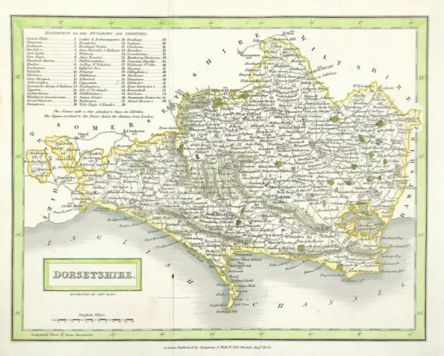 Dorset map by Sidney Hall fine detail engraved with hand colour c1830