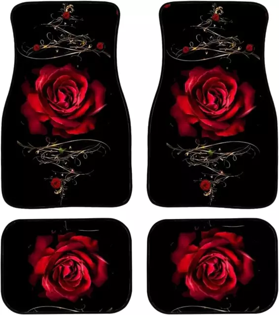 Red Rose Print Car Foot Pad for Women, Printed Car Floor Mats Auto Carpet for Co