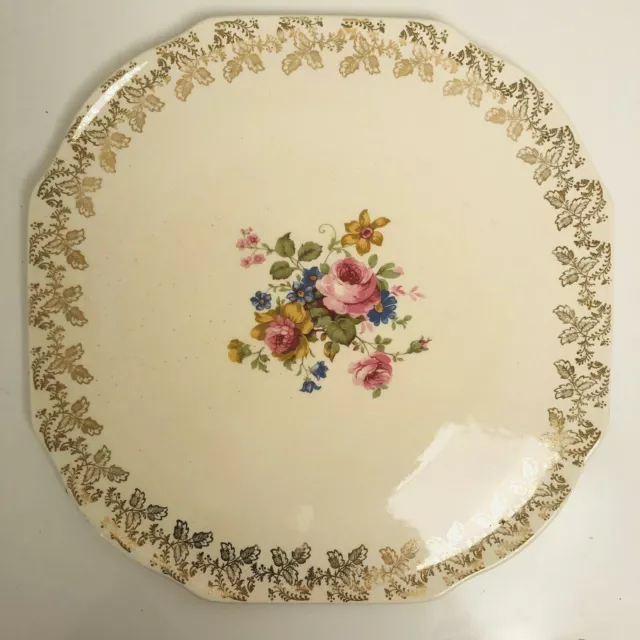 Elijah Cotton Ltd Lord Nelson Ware Staffordshire Ceramic Floral Gold Cake Plate 2