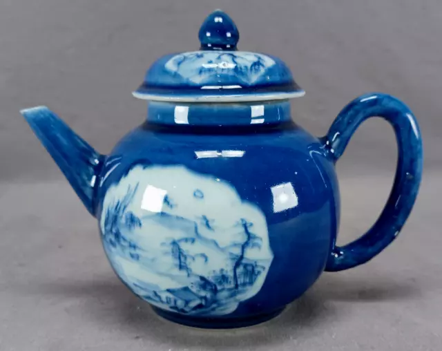 Chinese Export Hand Painted Blue Landscape Teapot Kangxi  C. 1710-1720
