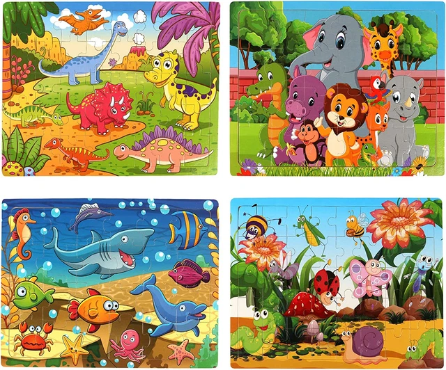 SYNARRY Wooden Jigsaw Puzzles for Kids Age 3-5 Year Old, 4 Pack 24-40 Pieces Set