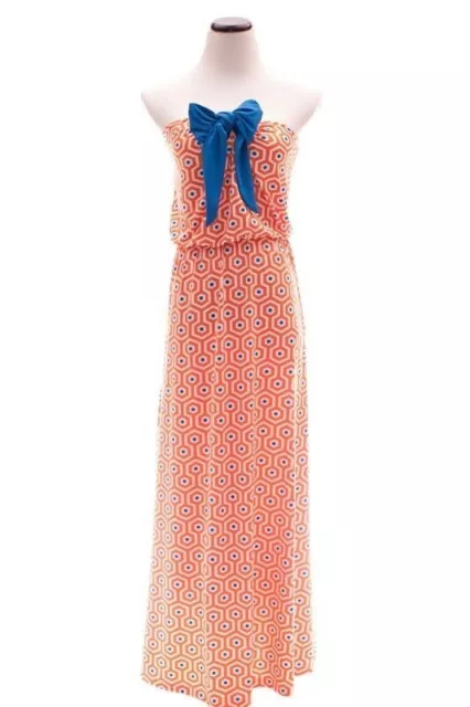 Nwt Mud Pie Leighton Strapless Maxi Dress Orange/ Royal Blue Gameday Sz Medium