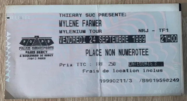 Mylene Farmer - Billet Concert Mylenium Tour - Paris Bercy 24 Septembre 1999