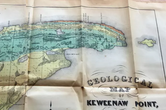 1845 BEAUTIFUL GEOLOGICAL Antique Atlas Map Of Lake Superior-Keweenaw ...