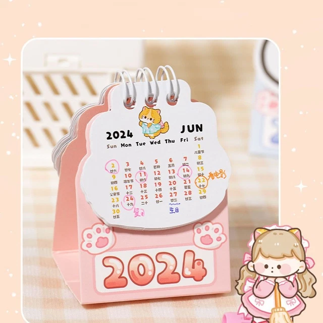 2024 DESKTOP CALENDAR Cartoon Cat 2024 Coil Calendar Mini Desk Calendar