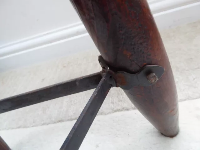 Vintage French  milking stool, Brittany, 3 legs, wrought iron strap work, studs 3