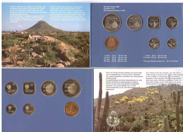 Aruba - set 6 coins 5 10 25 50 Cents 1 2,5  Florin 1989 + token UNC Lemberg-Zp