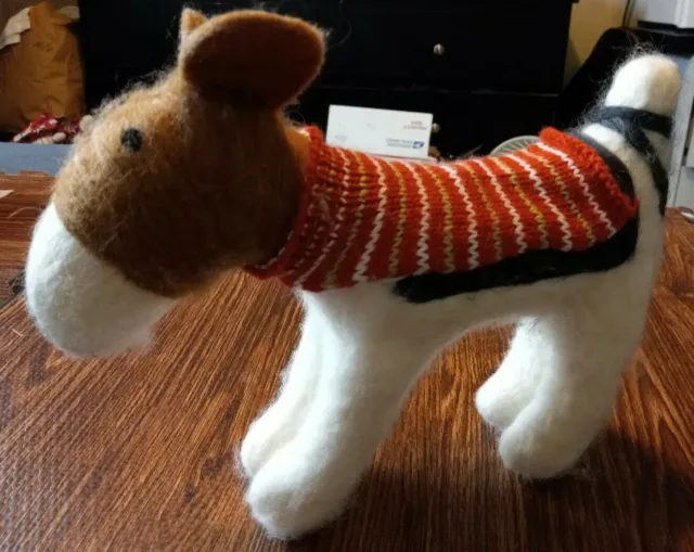 Jack Russell Terrier Dog Felted Sculpture Sweater Mantel Decor Wool Shelf Sitter
