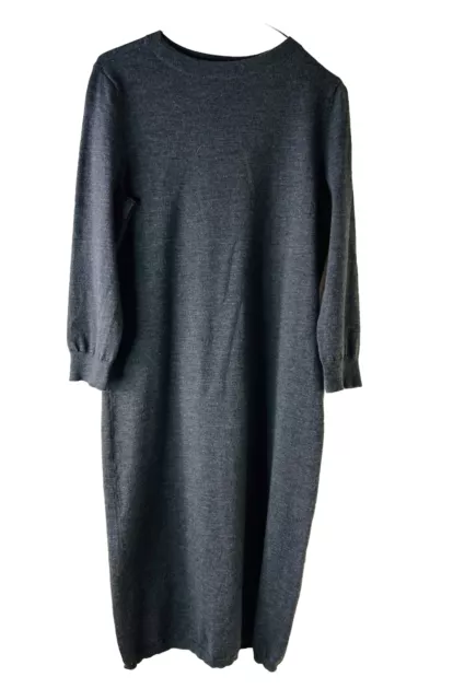 Talbots Womens Medium Merino Wool Knit Sweater Dress Gray Minimalist