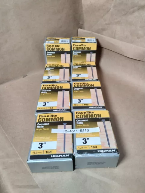 HILLMAN FASTENERS 461359 3" 10D Bright Common Nail 1lb box ( Lot of 8 )