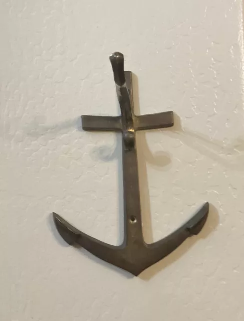 Vintage SOLID BRASS NAUTICAL ANCHOR WALL MOUNT COAT / HAT  HANGER/HOOK