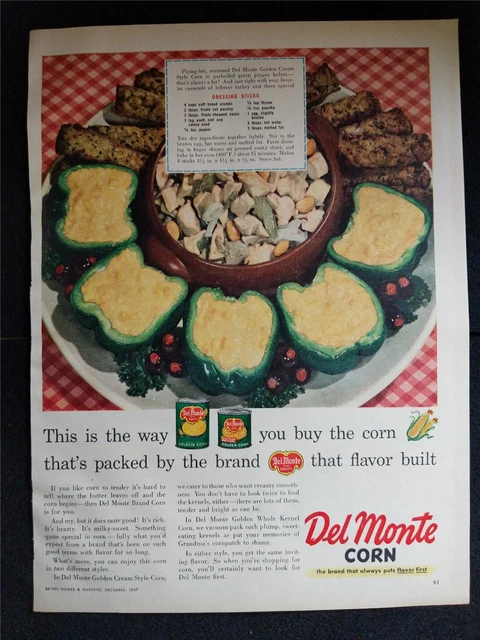 Vintage 1947 DEL MONTE CANNED CORN Magazine Print Ad