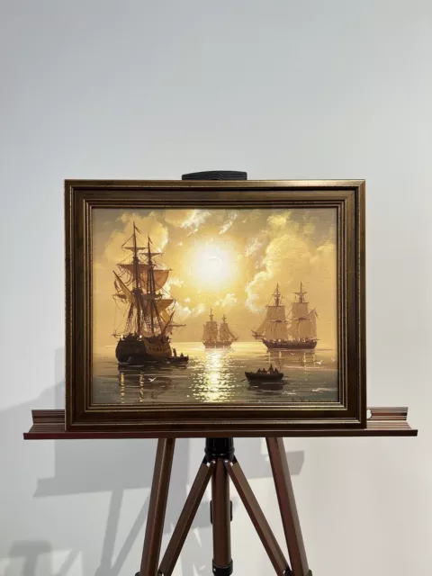 Segelschiff Sonne Meer Wellen Ölgemälde Handarbeit Bild Gemälde Unikat 2