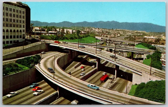 Los Angeles CA Harbor Freeway Looking North From Sixth St Aerial View Postcard