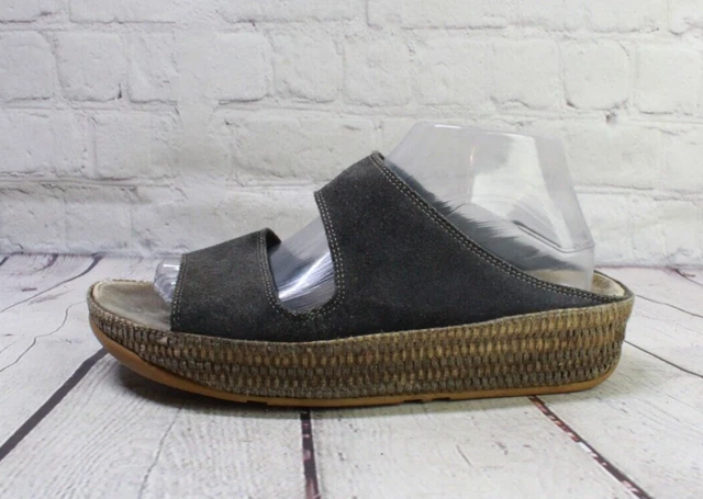 FitFlop Women's Black Suede Double Strap Wedge Slide Slip On Sandals Size US 9