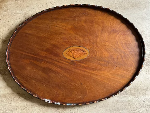 Large Sheraton Mahogany Inlaid Butlers Tray with Pie Crust Edge 70cm X 50cm
