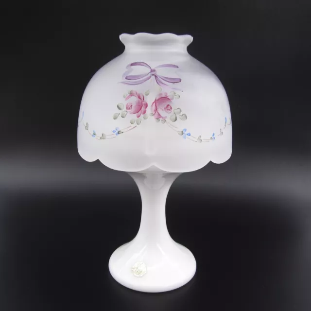 Vintage Westmoreland Satin Finish Hand Painted Fairy Lamp W/Roses & Ribbons