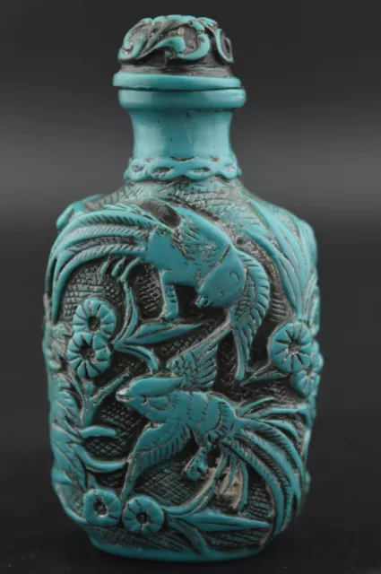 Decorated Wonderful Turquoise Carving Noble Phoenix Rare Lucky Snuff Bottle 3