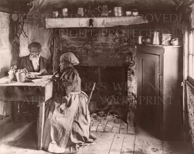 8x10 sepia photo print Elderly African American couple eating 1899 cabin poverty