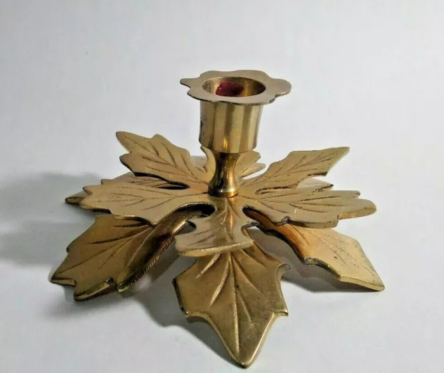 Vtg Heavy Brass Poinsettia Holly Christmas Candle Stick Holder Centerpiece Decor