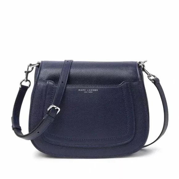 Marc Jacobs Mini Empire Crossbody Bag Pebbled Leather Navy Small Saddle Purse