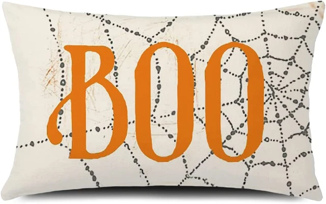 GTEXT 20"X12" Halloween Boo Throw Pillow Cover Autumn Decor Halloween Spiderwebs