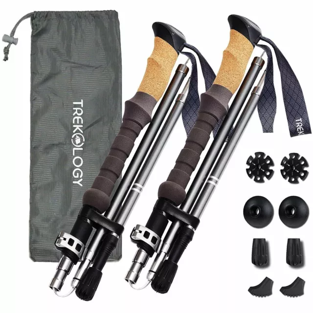 [2 Pack] Trekking Poles Hiking Walking Sticks Adjustable Foldable Climbing Camp.