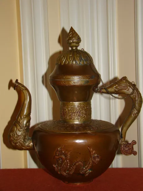 Antique/Old Vintage Ornate Handmade Copper&Brass Vessel Dragon Motif Tea Pot/Urn