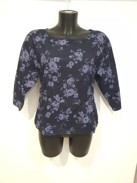 GAP womens blouse shirt size S/P navy blue floral 3/4 Sleeve Top Petite Small