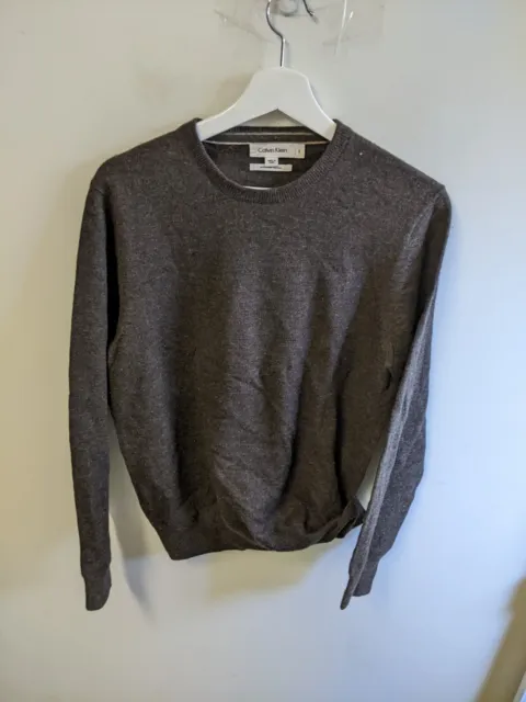 Calvin Klein Jumper Mens Small Brown Pure Wool Knitted Sweater Adults