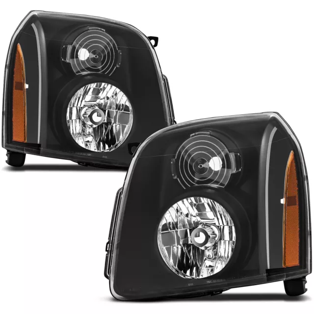 For 2007-2014 GMC Yukon SLE SLT Denali Yukon XL 1500 2500 Black Headlights Pair